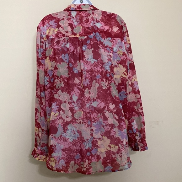 Pilcro Anthropologie Floral Women M Top blouse button down Red Pink fairy boho - Picture 4 of 7